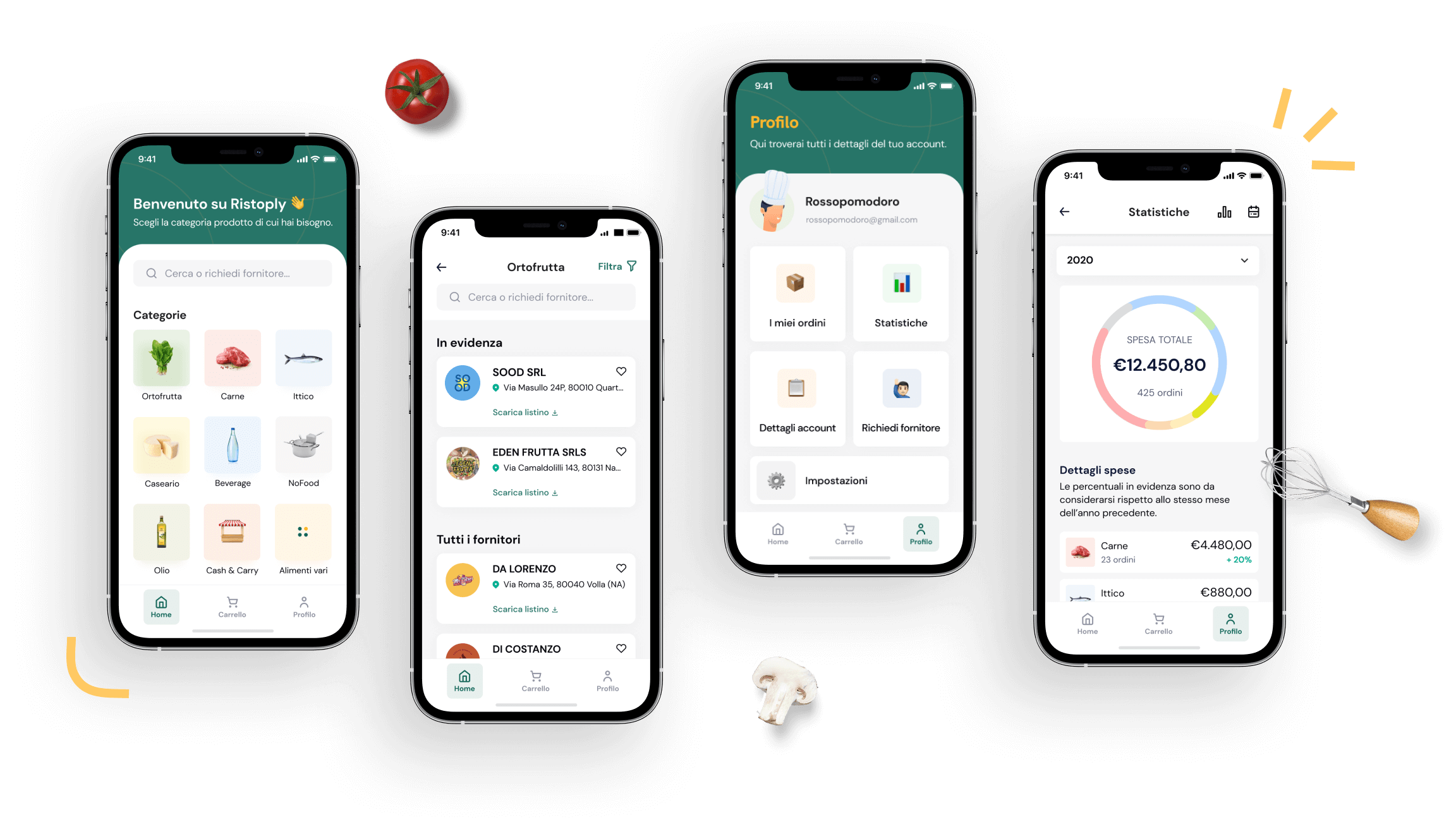 ristoply screens app UI overview